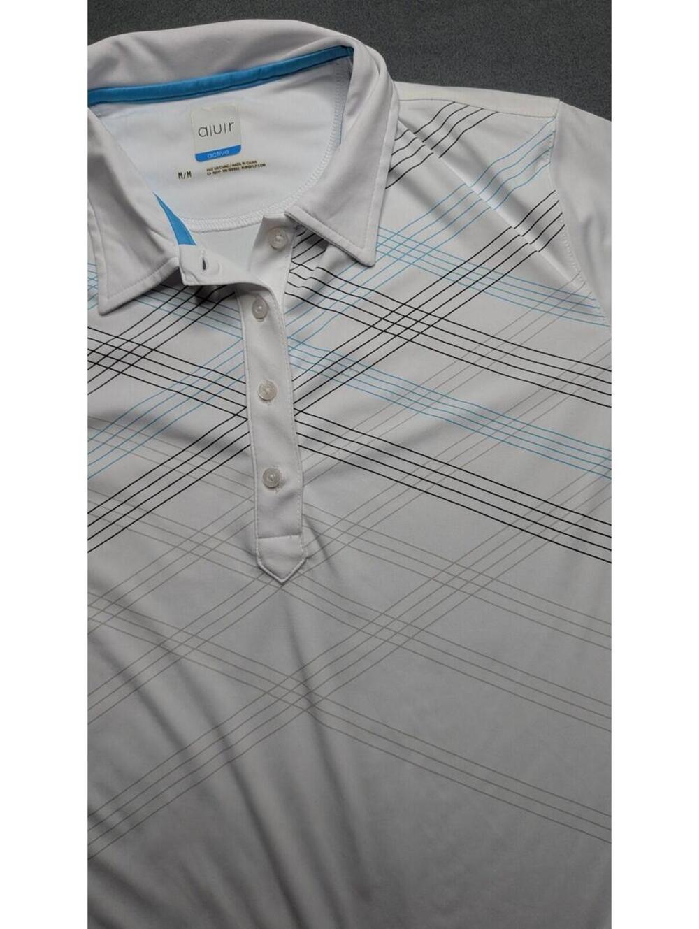 AUR Polo Shirt Womens M White Plaid Short Sleeve Golf Athletic Activewear Top - Picture 5 of 8
